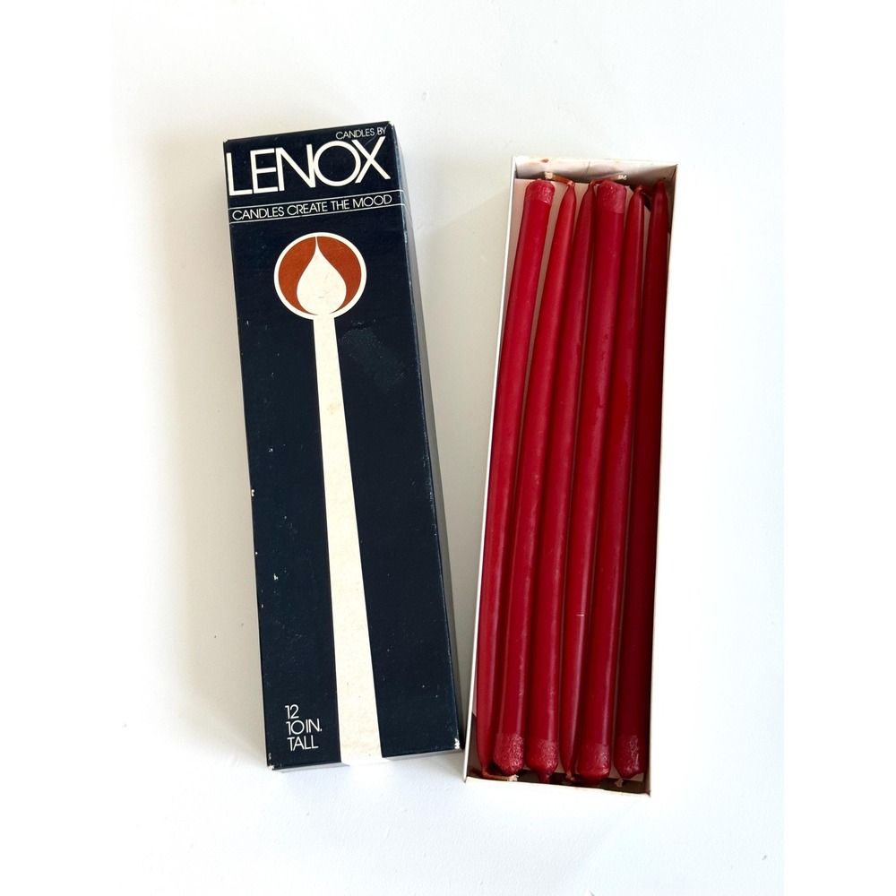 Vintage Red skinny Taper candles‎ in box: Lenox